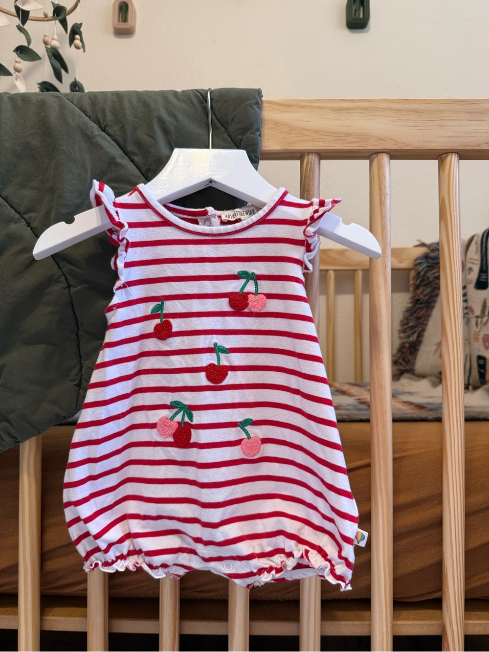 Striped Cherry Bubble Romper - Red & White